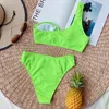 Women's Swimwear One Shoulder Bikini Set 2 Piece Women's Swimsuit High Waist Sexy Rings Biquini Ribbed Bathing Suit Brazilian BikinisWom