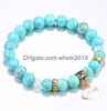 Charm Bracelets Jewelry Fashion 4 Styles Turquoise Natural Stone Bracelet Gold Plated Heart Love Bangles For Dhxpb
