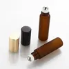 50 stks/partij 5 ml Frosted Amber Parfum Glazen Roll op Fles met Glas/Metalen Bal Bruin Roller Essentiële olie Flesjes Dunne 220726