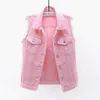 Women Single Breasted Denim Vest Autumn Winter Solid Casual Turn-down Collar Pocket Sleeveless Short Jean Coat Streetwear Female 220719