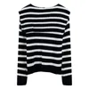 Women's Sweaters Women's Black And White Striped Knitted Sweater Women Navy Collar Long Sleeve Loose Casual Pullovers Autumn Winter