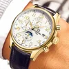 Montre-bracelets Carnival Business Fashion Men de la mode Weekly Calendar Moon Phase multifonctionnelle 30m en cuir imperméable mécanique WATC7088002