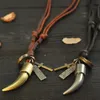 Hänghalsband 100% äkta lädersmycken män halsband rep vintage horn långa kedjor collier för kvinnor gargantilha de couropendant