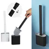 Toilet Brush Silicone Flat With Holder Set Removable Long Handled Black Cleaner Wall Mounted Wc Bathroom Accessories 220523