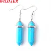 WOJIAER Retro Exquisite Natural Stone Blue Turquoise Dangle Earrings Female Fashion Pointed Hexagonal Prisms Ear Drop Earring BO952