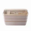 Wheat Straw Lunch Box for Kids Tuppers Food Containers School Camping Supplies Dinnerware Leak-Proof 3 Layer Bento Boxes FY5354 0704