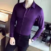 Camisas de vestido masculinas Business 2022 Moda Round Clothing Mens de manga longa Camisa elástica Slim Fit Big Size S-5xl Casual camiseta's Casual's