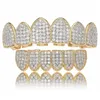 Diamond Grills 18KT Guld fylld helt isad Micro Pave CZ Top och Bottom Face Mouth Grills for Teeth Hip Hop Jewelry