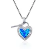 Pendant Necklaces Luxury Female Blue Fire Opal Pendants Silver Color Heart Key Necklace Vintage Wedding For WomenPendant
