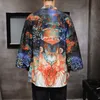 Men's Casual Shirts 5XL Plus Size Collarless Japanese Streetwear Summer Shirt Men Kimono Workout Office Carton Printed 3/4 Sleeve BlouseMen'