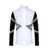 Men's Casual Shirts White Mens Luxury Long Sleeve Rib Splicing Design Dress Fashion Slim Fit Party Man 3XLMen's