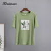 Hirsionsan Abstrakte Einfache Gedruckt T Shirt Frauen Übergroßen Harajuku Baumwolle Graphic Tee Sommer Kurzen Ärmeln Weibliche Tops 220628