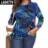 Camiseta con estampado Floral para mujer, camiseta informal de algodón elástica con cuello redondo y manga larga para primavera y otoño, camiseta de talla grande 2XS-8XL para chicas