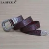 La Spezia Real Leather Belt Men 고품질 낙타 핀 벨트 남성 레트로 디자이너 브랜드 Cowhide Genuine Leather Carving Belt 130cm H220427