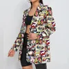 Kvinnors kostymer blazers färgtryck en enda knapp lös kvinnor jacka streetwear höst plus size elegant kontor lady coat amerikansk stilfull