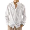 Ebaihui Mäns Solid Färglinne Långärmad Lyckor Casual Shirt Jackor med fickor Male Mångsidig Loose Blouse Top