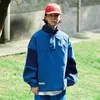 Herrjackor män lappa design bombplan fallblå färg matchande lös casual pullover jacka manlig hip hop hajuku retro sport outwearmen's