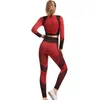 Kvinnors Tracksuit Red Seamless Leggings Yoga Set Sport Outfit för kvinna kostym Fitness Gym Kläder Topplöpande Byxor 220330