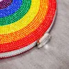 Avondtas regenboog kleur kristallen koppeling tas bruiloft feest vrouwen boetiek halve maan strass purper en handtas luxe ontwerper 220622