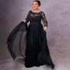 2022 Vintage Black Chiffon Mãe dos Vestidos da Noiva Cinturão Bow vestidos de noite mangas compridas com apliques de renda de renda