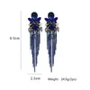 Blue Crystal Long Metal Chain Dangle Drop örhängen Högkvalitativ lyxmodell Rotestonsmycken Tillbehör för kvinnor