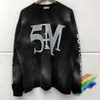 5M Letter print Long Sleeve Sweatshirts Men Women High Quality Crewneck Nice Washed Heavy Fabric Hoodie T220802