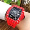 montre Date Richa Milles Rm35-02 Hommes Multifonctionnel Automatique Mécanique Montre Personnalité Grand Cadran Fibre Rouge Tissu Ceinture