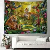 Jungle tropicale Animal Cartoon Tapisserie Tenture murale Grand Tigre Lion Éléphant Animal Tapisserie Murale pour Dortoir À La Maison Chambre D'enfant Décor J220804