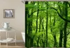 Cortina de bosque de impresión 3D moderna Cortina de bosque verde cortina de baño para paisaje de planta verde con ganchos para paisajes impermeables de baño 220517