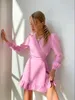 Sweet Ruffles A Line Robe Dress Party Bandage Long Sleeve High Waist Slim Fashion Mini White Dress Summer 2022 New Arrivals Y220401