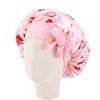 Kids Satin Cap Floral Mönster Bonnet med Stretch Band Tie Head Wrap Baby Night Sova Hat Soft Headcover Söt Huvudbonader Hårvårdslock