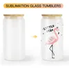 16OZ 12oz Sublimation Glass Beer Mugs with Bamboo Lid Straw Tumblers DIY Blanks Frosted Clear Can Shaped Cups Heat Transfer Cocktail Iced Coffee Whiskey Glasse