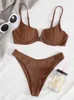 Push Up Bikini Thong Women Swimsuit Solid V Neck Ribbed Badkläder Bikinis Set Summer Beachwear Bathing Suit For Female 220527