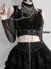 Goth Dark Fishnet Cut Out Kvinnor Sexig Halter T-Shirts Mall Gothic Grunge Black Bandage Crop Tops Punk Open Shoulder Alt Kläder 220407