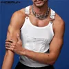 Fashion Men Tank Tops O neck Solid Color Sleeveless Pockets Suspender Vests Skinny Streetwear Sexy Vacation 5XL INCERUN 220624