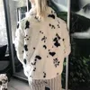 Faux Fur Płaszcz Kobiety w stylu Koreański Wzór krowy panie naśladowanie norki Fur Płot biały plamki odzież wierzchnia swobodne kurtki dla żeńskiej T220716