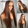 30 tum honungsbrunt mänskligt hår peruk 4# rak spetsfront peruk med naturlig hårfäste för svarta kvinnor syntetiska stängning peruk