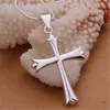 Chains Wholesale CUTE Wedding Party Women Lady Silver Color Necklace Charms Chain Simple Fashion Cross N290Chains