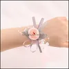 Charm Armbänder Schmuck Braut Blumenarmband für Frauen Handgelenk Band Rose Blumen Perle Schleife Brautjungfer Wedd Dhwkv