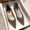 Kvinnor Top-spetsiga klass Loafers Toe Chunky Heel Rhinestone Fashion Party Prom Travel Single Shoes Plus Size 35-41 5