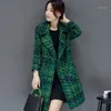 Mujeres de lana Women Slim Medium Long Tweed Chaqueta Femenina de alta calidad Marca verde DC463