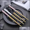 Chopsticks Gold 304 Mariage en acier inoxydable avec revêtement noir blanc rose extrémité élevée Grand Dro yydhhome ot3qe