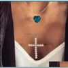 Collane con ciondolo Mtilayer Cuore di cristallo blu Croce Oceano Gioielli Girocollo Collana di dichiarazione Hjewelry Pendenti con consegna a goccia Dhwbp