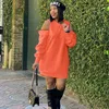 Casual Dresses Oversized Hooded Sweatshirt Dress Women Long Sleeve Cold Shoulder Zipper Autumn Mini Plus Size For