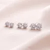 S925 Pendientes tipo botón de plata esterlina Bling Zircon Diamond Stone Compromiso Joyería de boda256i
