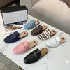 slippers luxury fashion loafers genuine leather sandals casual shoes metal chain shoe with box size 35-46