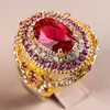 Trouwringen prachtige grote ovaal rode stenen ring luxe gevulde cz bruiloften voor vrouwen verloving mode sieraden geschenken anillos mujer