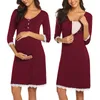 Zwangerschapspyjama zwangere vrouwen knop kanten slaapkleding 3/4 mouw verpleegsting borstvoeding nachtdress zwangerschap nachtkleding nachthemd