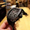 Reloj mecánico de lujo para hombre Richa Milles Red Devils Fibra de carbono para hombre Tecnología negra Misma mecánica Mir Rm056