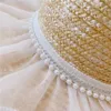 Szerokie brzegowe czapki omea pszenica słomka hat plaża letnia perłowa hemming podwójne warstwy biała gaza koronkowa elegancka koreańska moda luksusowa czapka